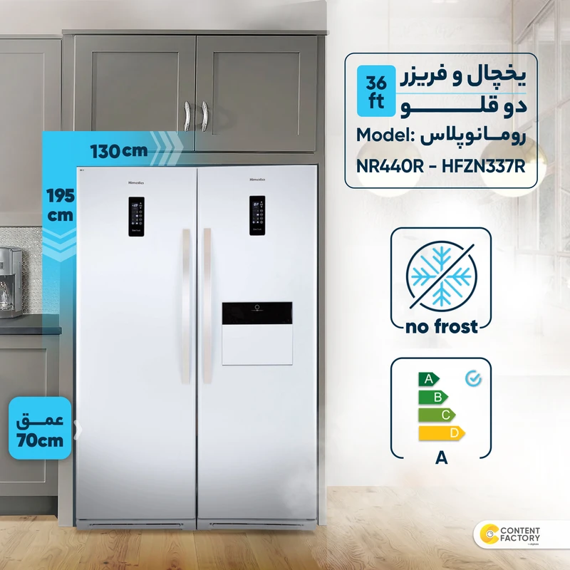 یخچال فریزر دوقلو هیمالیا مدل رومانو پلاس سفید _ + NR440R+ / NF280R