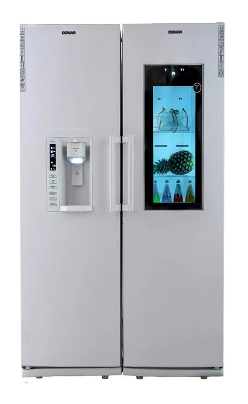 یخچال فریزر دوقلو دونار مدل D21 درب شیشه ای و یخساز اتومات سفید